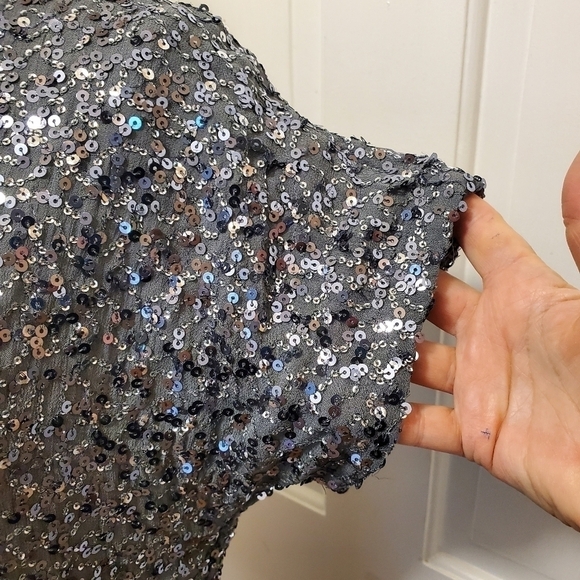 NWT Michael Michael Kors GunMetal Metallic Sequin-Chiffon Top size XS $225 - Picture 2 of 10